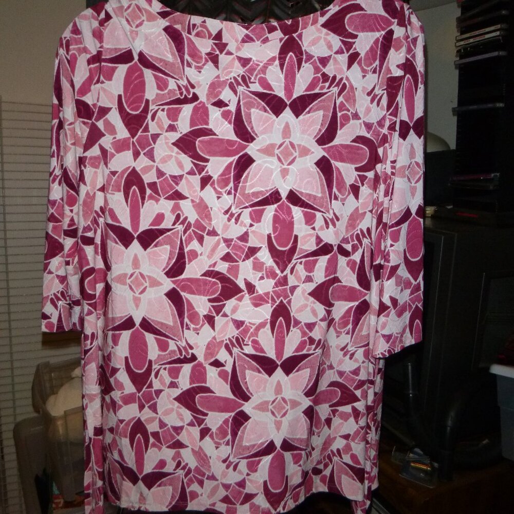 JM Collection : Jacquard Knit 3/4 Sleeve - Ruby Shades Side Split Top